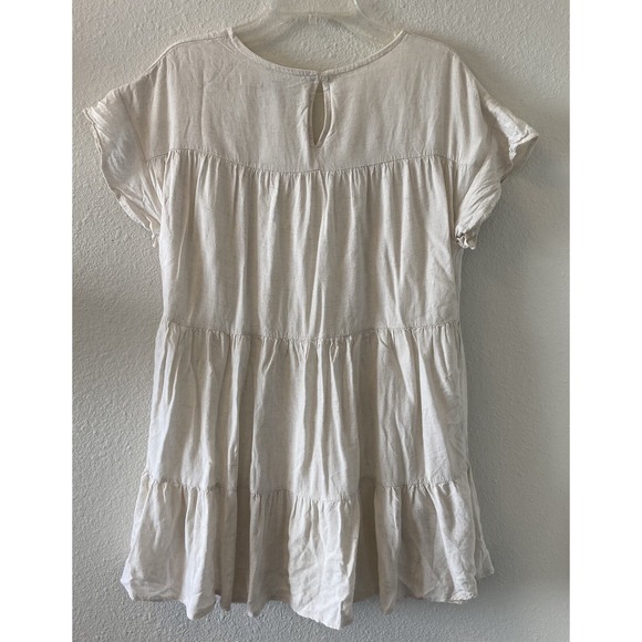 Roolee Babydoll Dress Size XS Tiered Mini Dress Beige Short Sleeve Cottagecore - Picture 8 of 15